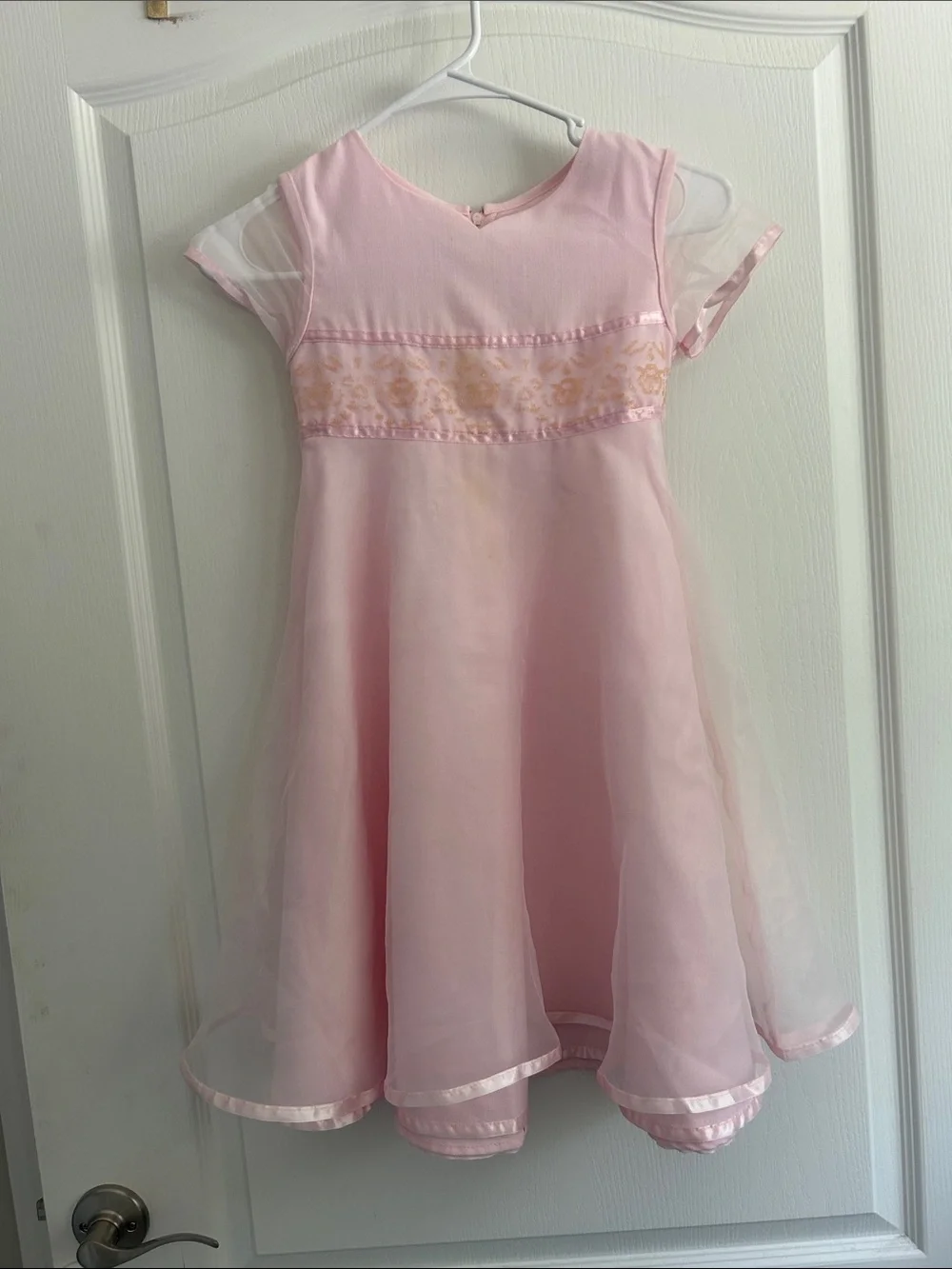 Bonnie Jean Light Pink Organza Overlay Party Dress with Gold Embroidery 6X